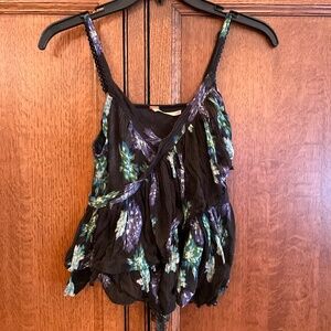 Free People Black Floral Tank Top
